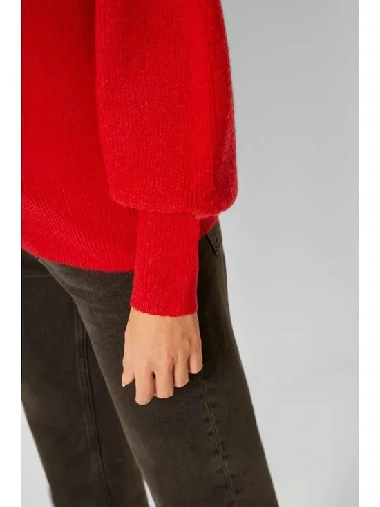 French Connection Sofia Balloon Sleeve Mock Neck Ribbed Knit Sweater Red Small - Picture 3 of 8
